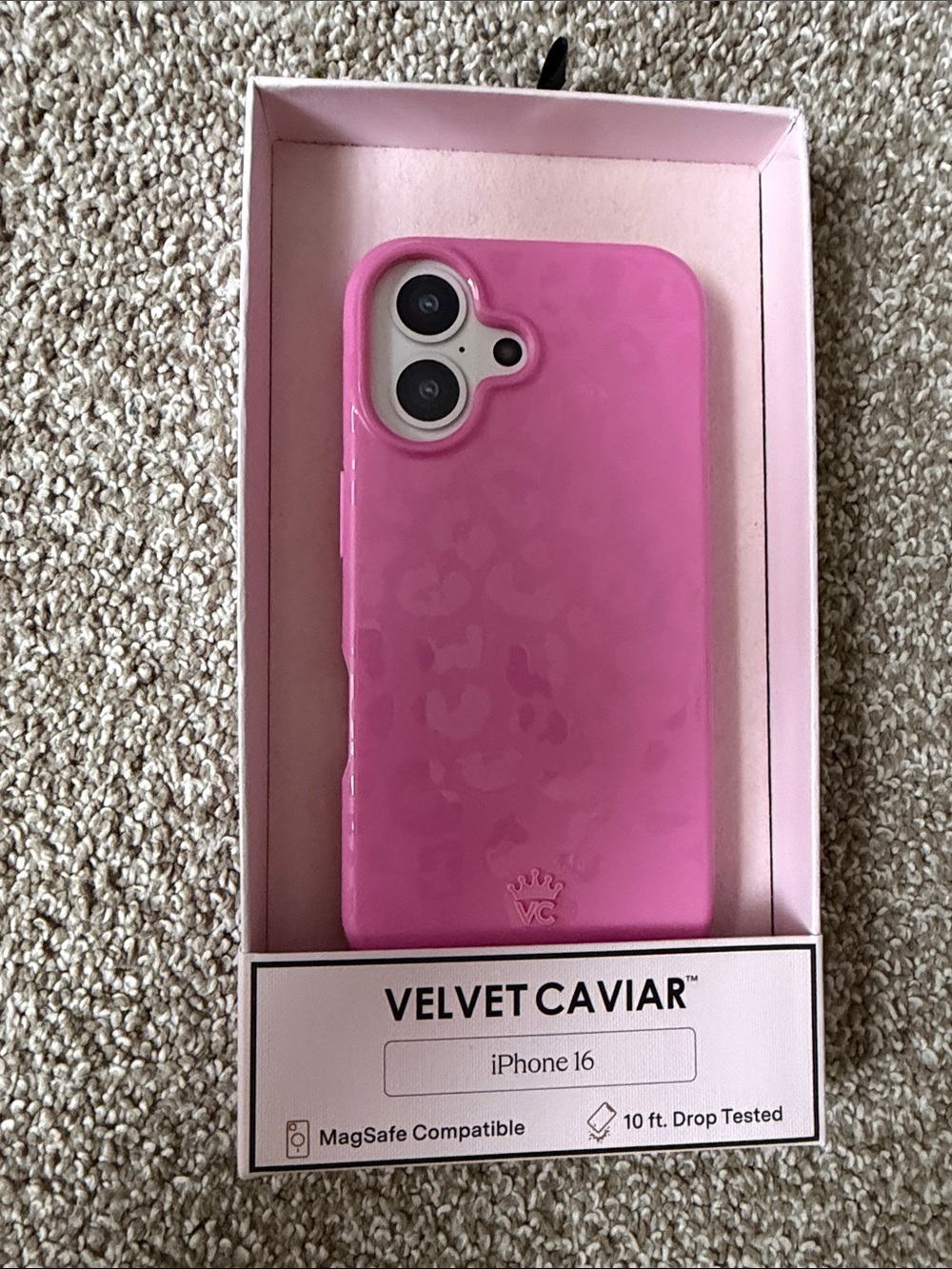 Velvet Caviar Hot Pink iPhone 16 Case with Subtle Leopard Texture